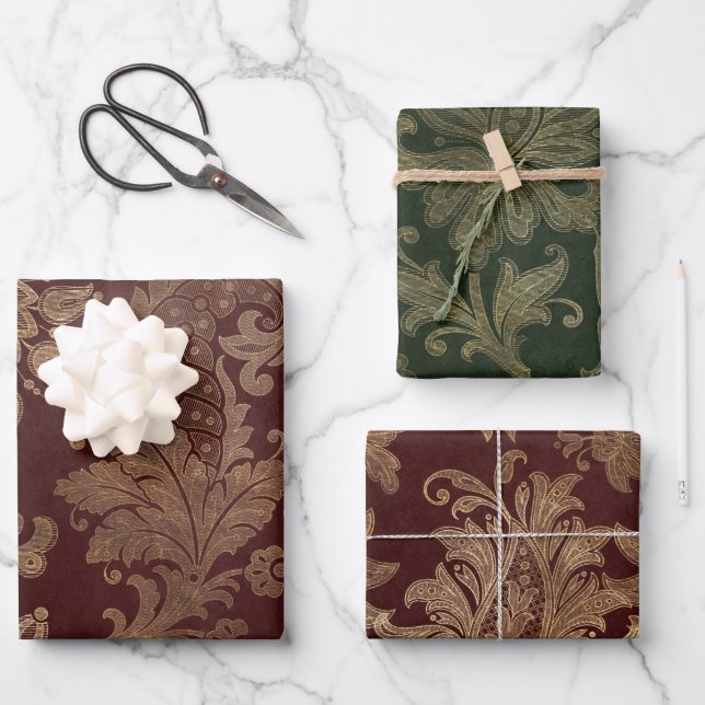 Grün, Rot und Gold Imitate Blumenweihe Weihnachten Geschenkpapier Set (Vorderseite)