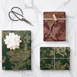Grün, Rot und Gold Imitate Blumenweihe Weihnachten Geschenkpapier Set