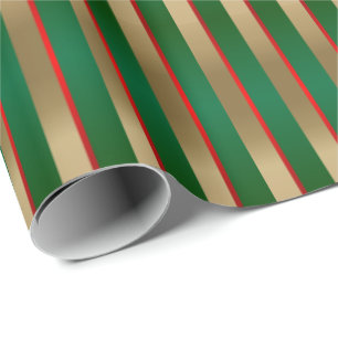Grün, Rot und Goldweihnachtsstreifen Geschenkpapier