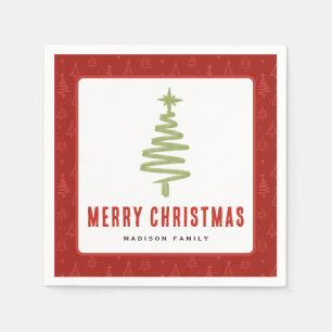 Grün & Rot Weihnachtsbaum Winter Familienurlaub Serviette