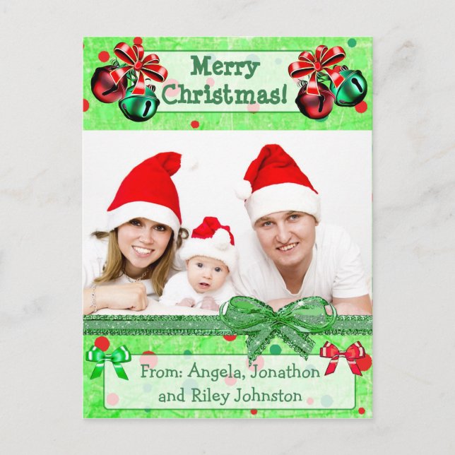 Grün & Rot Weihnachtsfamilie Foto Postkarte (Vorderseite)