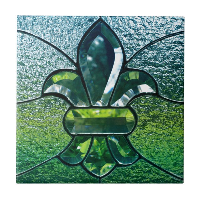 Grün-Schein Lilien-Flor New Orleans Fliese (Vorderseite)