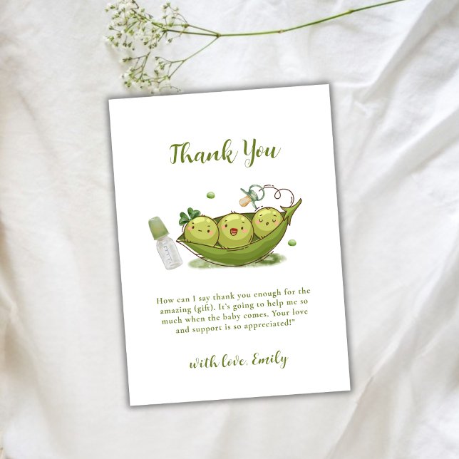 Grün Schnuller süße Erbse in Pod-Kinderdusche Dankeskarte (Sage Green Pacifier Sweet Pea In Pod Baby Shower Thank You Card)