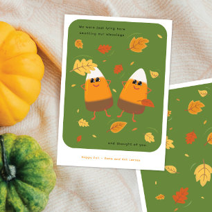 Grün Schokoladen-Candy Corn-Paar Herbst Feiertagskarte