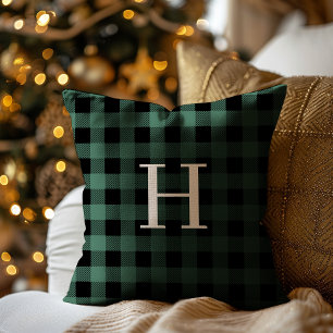 GRÜN Schwarz Büffel Karo Monogramm Weihnachten Kissen