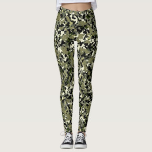 Grün Schwarz Creme Tarnmuster Druck Leggings