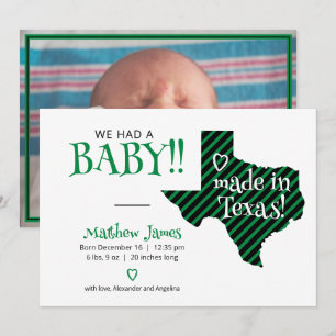 Grün/Schwarz gestreift aus Texas Foto Baby Ankündigung