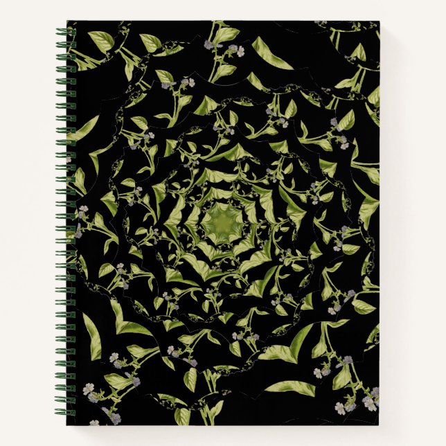 Grün-Schwarz-Natur-Hypnose-Fraktal Notizbuch (Vorderseite)