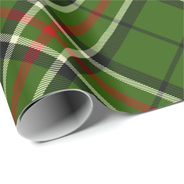 Grün, Schwarz, Rot und Weiß Tartan Rott Geschenkpapier (Rolleneckpunkt)
