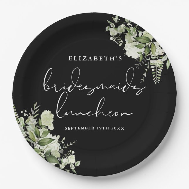 Grün Schwarz und Weiß Bridesmaids Luncheon Pappteller (Vorderseite)