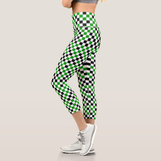 Grün Schwarz und Weiß Kariert  Capri Leggings