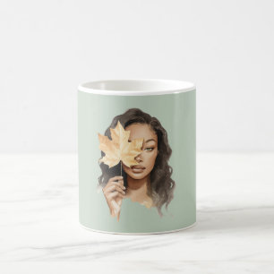 Grün Schwarz Weiblich Gelb Blatt Fall Kaffeetasse