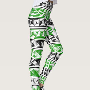 Grün Schwarz Weiß Griechisches Schlüssel-Frett-Mus Leggings