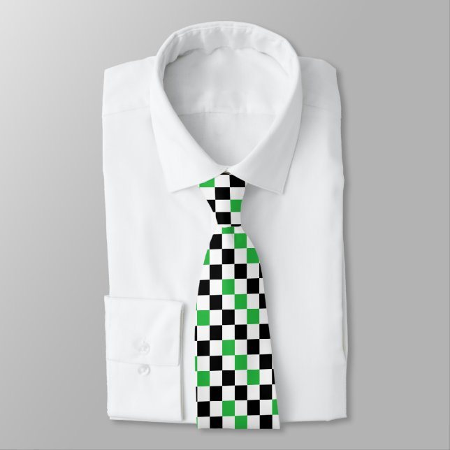 Grün Schwarz Weiß Karomuster Design  Krawatte (Gebunden)
