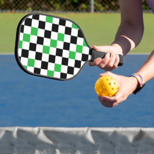 Grün Schwarz Weiß Karomuster Design  Pickleball Schläger