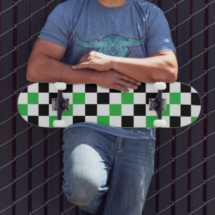 Grün Schwarz Weiß Karomuster Design  Skateboard