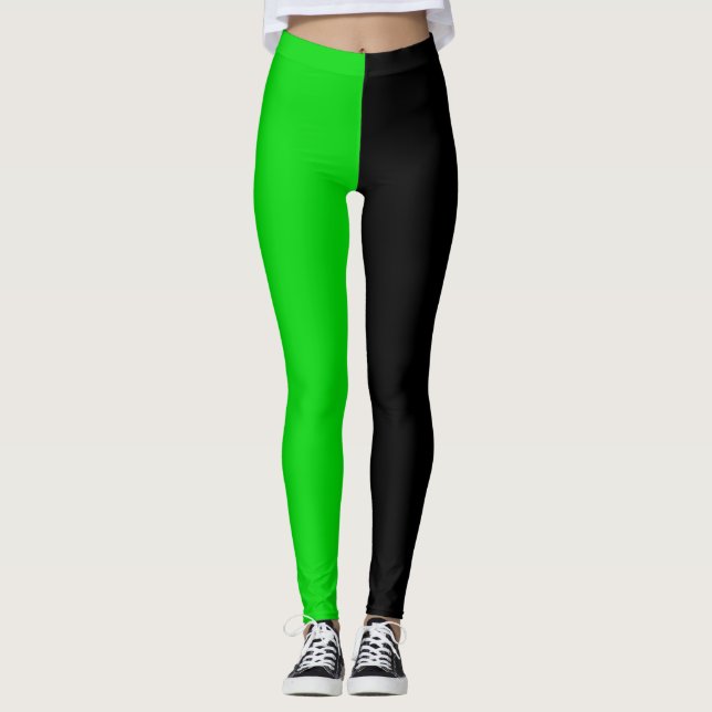 Grün Schwarz Zwei-Tonen-Halbfarben-Split Leggings (Vorderseite)