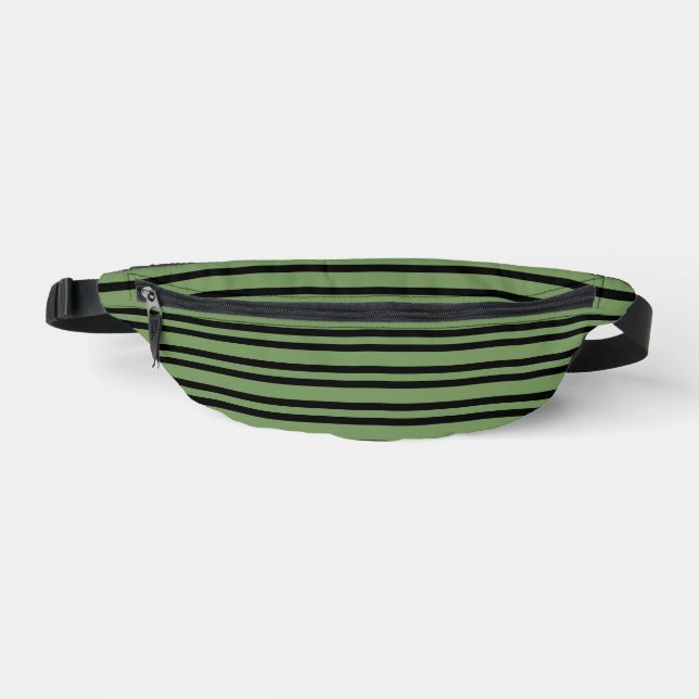 Grün schwarze Streifen nahtloses Muster Bauchtasche (Vorderseite)