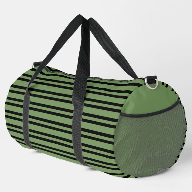 Grün-schwarzes Streifenmuster groß Duffle Bag (Rechte Ecke)