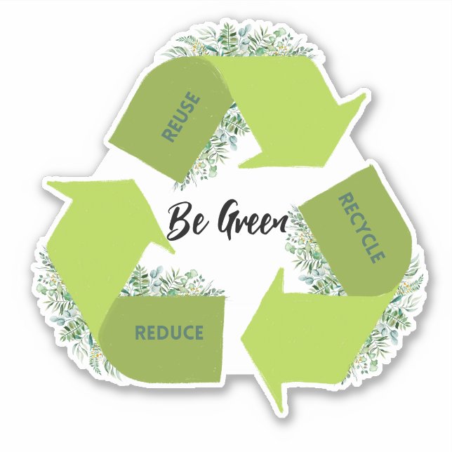 Grün sein, reduzieren, wiederverwenden, Gerecycelt Aufkleber (Vorderseite)