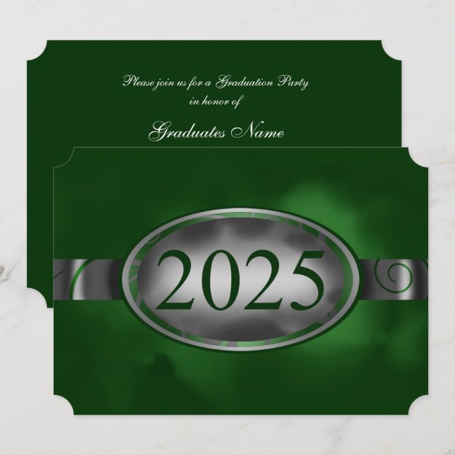 Grün/Silber-Druckknopf 2025-Absolvenzstufe Einladung (Vorne/Hinten)