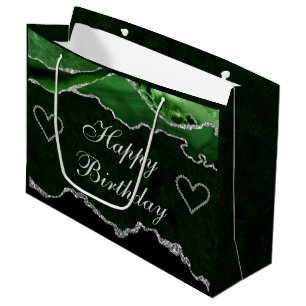 Grün & Silber Glitter Achat Alles Gute zum Geburts Große Geschenktüte