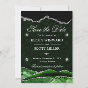Grün Silber Glitter Marmor Achat Save the Date
