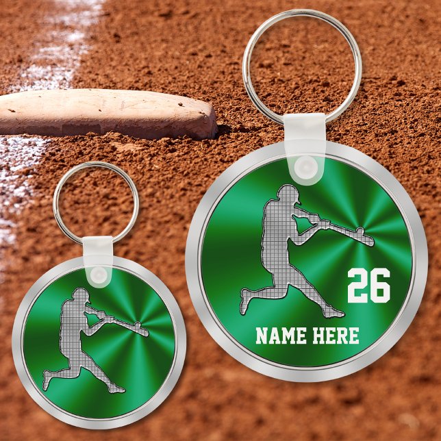 Grün, silberfarbige Personalisierte Baseball-Tasta Schlüsselanhänger (Cheap baseball gifts. Baseball keychains, baseball favors. Green Silver, Gifts for baseball players.)