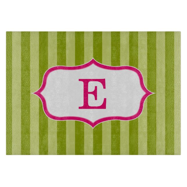 Grün-Streifen-rosa Monogramm-Entwurf Schneidebrett (Vorderseite)