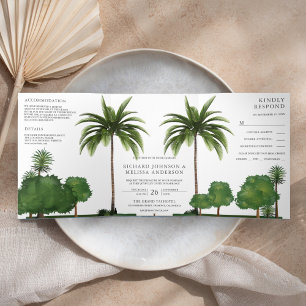 Grün tropische Landschaft Palmen Tree Wedding Dreifach Gefaltete Einladung