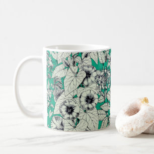 Grün Türkis Weiß Grafik Blumen Muster Kaffeetasse