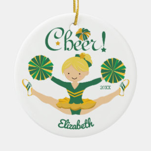 Grün u. Goldbeifall-blonde Cheerleader-Verzierung Keramikornament