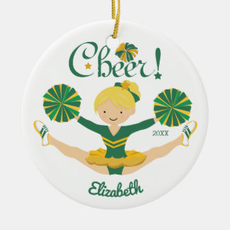 Grün u. Goldbeifall-blonde Cheerleader-Verzierung Keramikornament