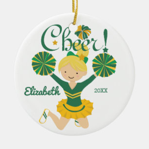 Grün u. Goldbeifall-blonde Cheerleader-Verzierung Keramikornament