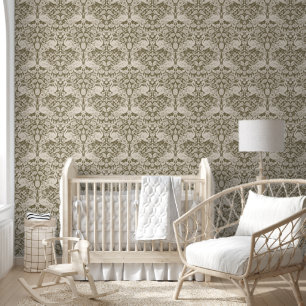 Grün und Beige Flamingo Floral Damask Wallpaper Tapete