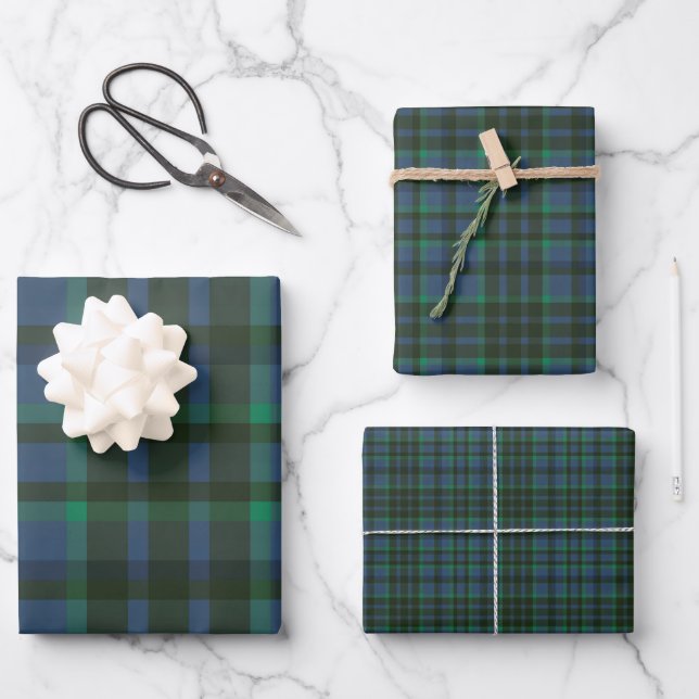 Grün und Blau Kariert Geschenkpapier Set (Vorderseite)