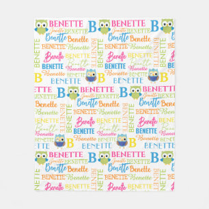 Grün und Blau mit Name und Monogramm-Collage Fleecedecke