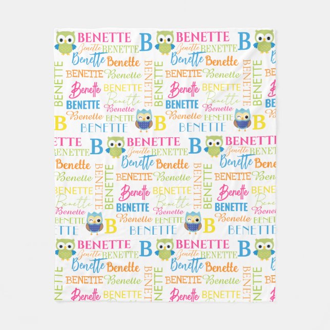 Grün und Blau mit Name und Monogramm-Collage Fleecedecke (Vorderseite)