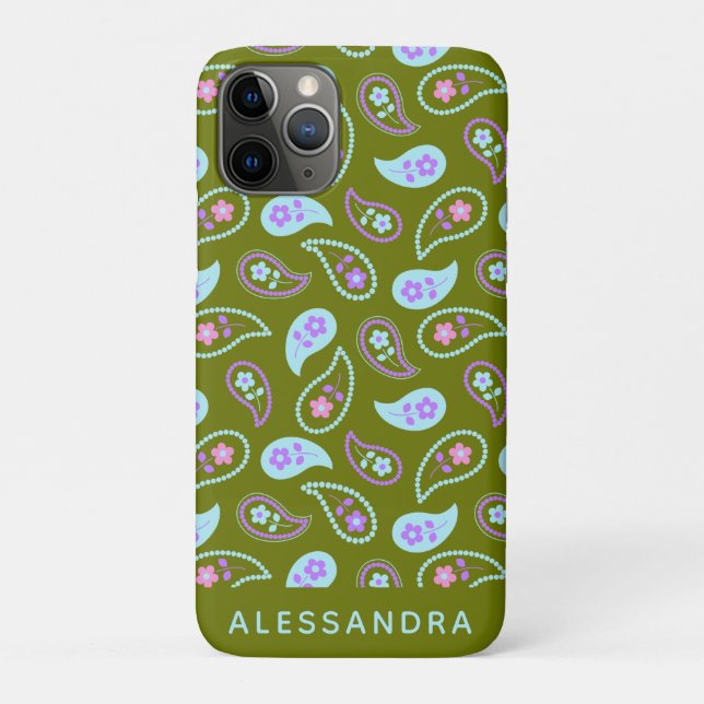 Grün und Blau Paisley Blumenmuster Personalisiert Case-Mate iPhone Hülle (Rückseite)