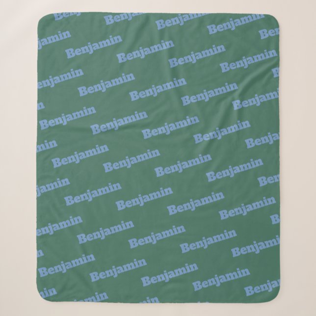 Grün und Blau Personalisiert Modernes Namensmuster Sherpadecke (Vorderseite)