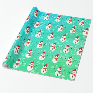 Grün und Blau Schneemann - Weihnachten Geschenkpapier