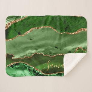 Grün und falsches Gold Glitter Marmor Achat Sherpadecke