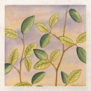 Grün und Gelb Blätter im Hintergrund Glasuntersetzer