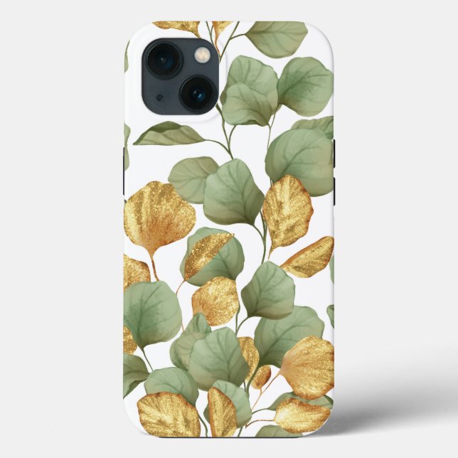 Grün und Gold Blätter. Muster Case-Mate iPhone Hülle (Rückseite)