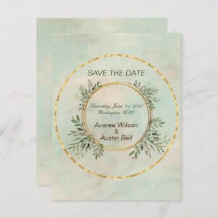 Grün und Gold Circle Frame Wedding Save the Date