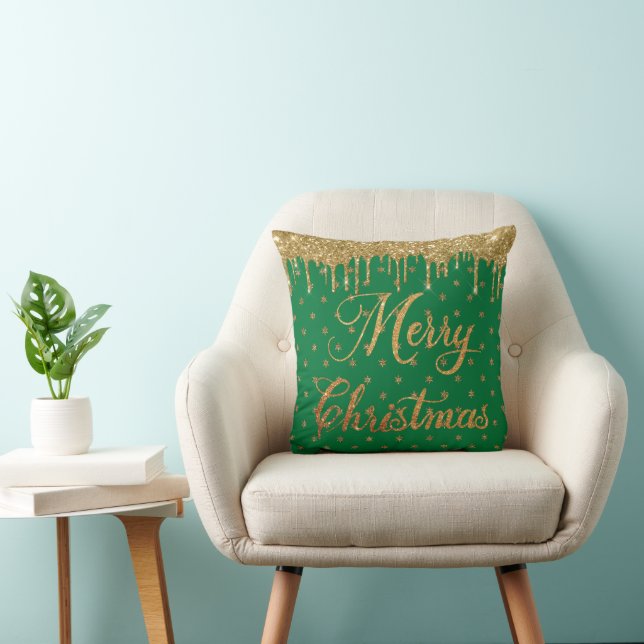 Grün und Gold Glitzer - frohe Weihnachten Kissen (Stuhl )