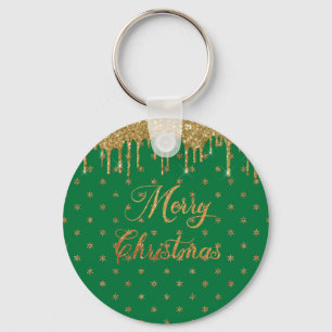 Grün und Gold Glitzer - frohe Weihnachten Schlüsselanhänger