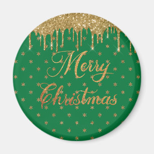 Grün und Gold glitzern - Frohe Weihnachten Magnet