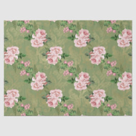 Grün und Gold mit rosafarbenen Rosen Seidenpapier