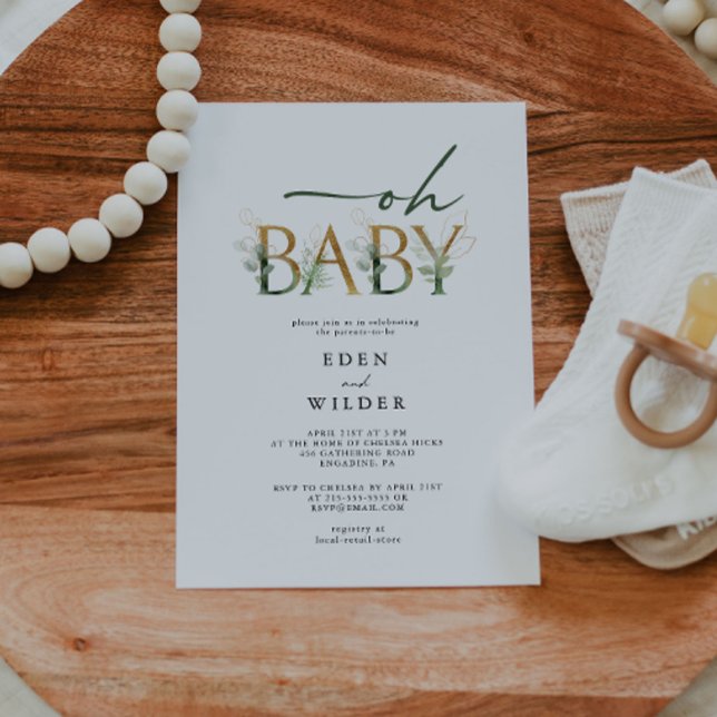 Grün und Gold Oh Baby! Einladung der Babydusche (Von Creator hochgeladen)